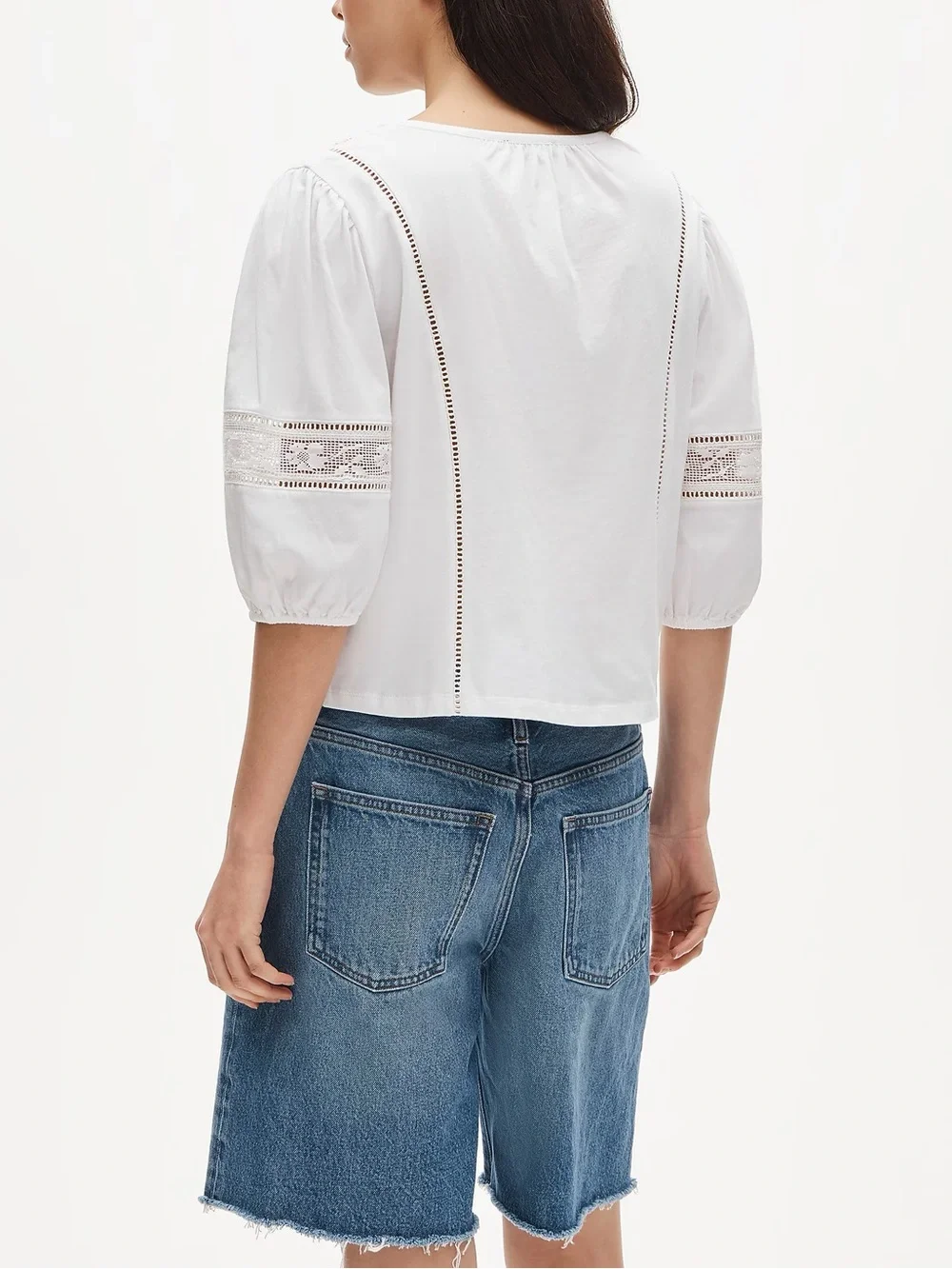 J Crew Lace-trim puff-sleeve shirt in broken-in jersey